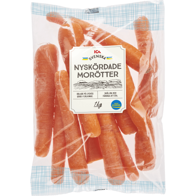 Illustration av Nyskördade morötter i påse