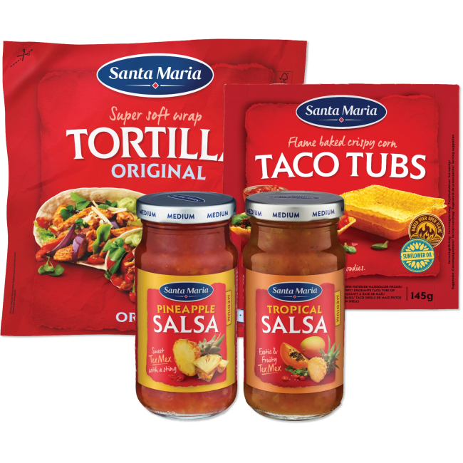 Illustration av Fruktsalsa, Tortillabröd, Skal