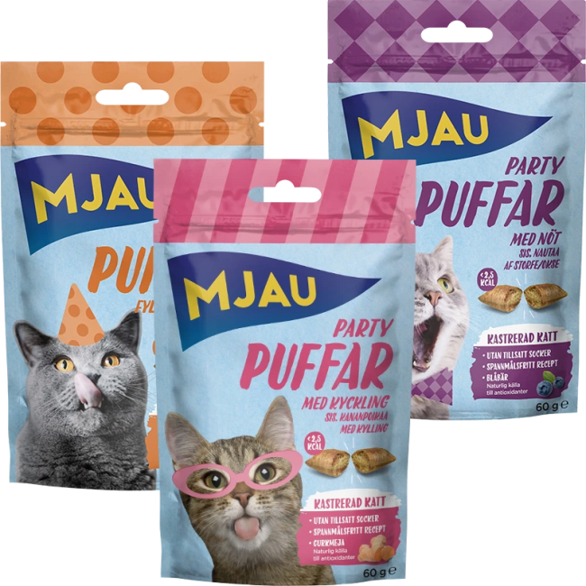 Illustration av Kattgodis Partypuffar