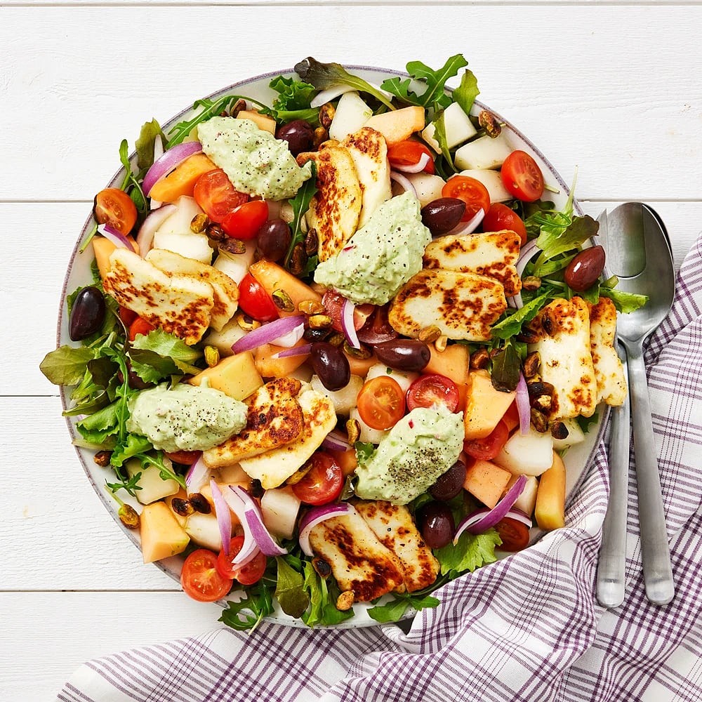 Halloumisallad med avokadokräm