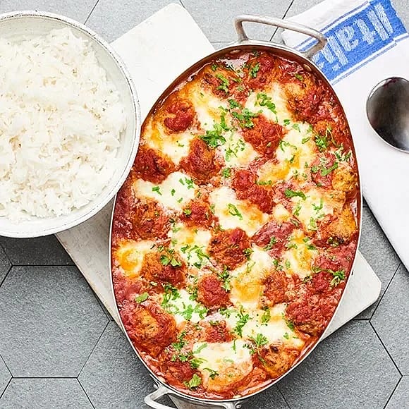 Grönsaksbullsgratäng med ris