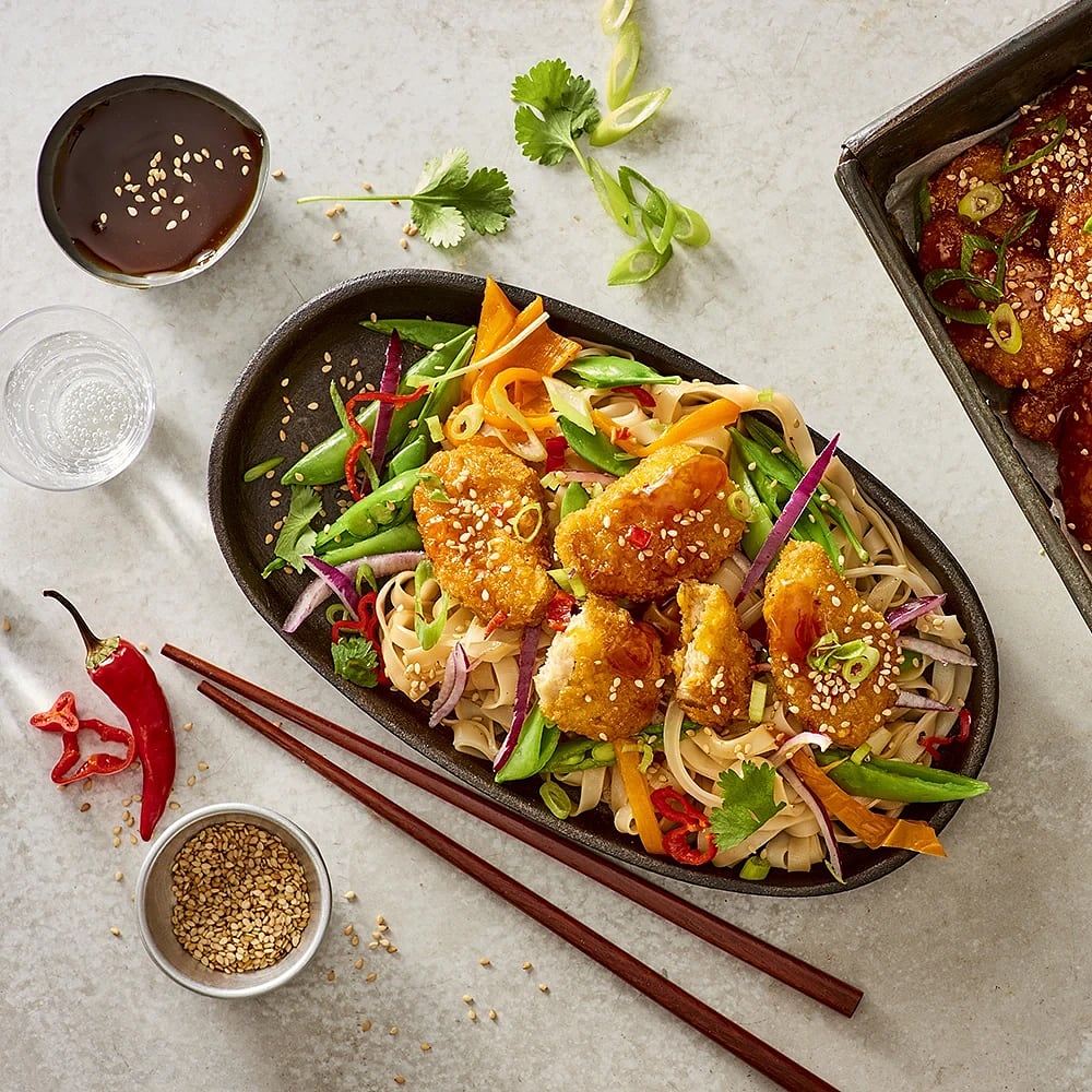 Veggonuggets med teryakinudlar