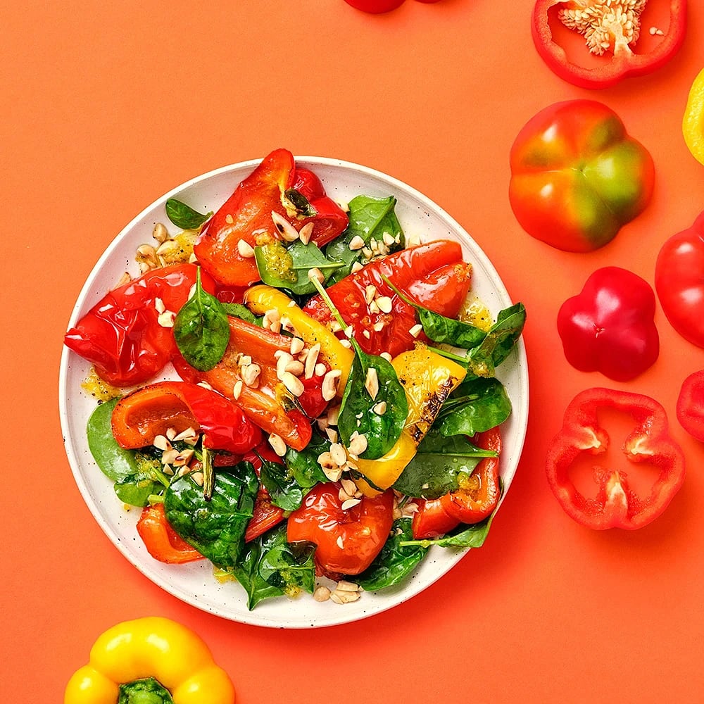 Rostad paprika med spenat och mandel | Recept ICA.se