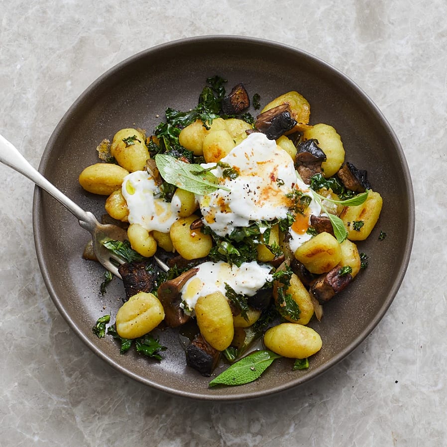 Gnocchipytt med portabello och burrata