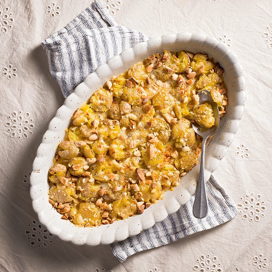 Smashed potatis med Västerbottensost