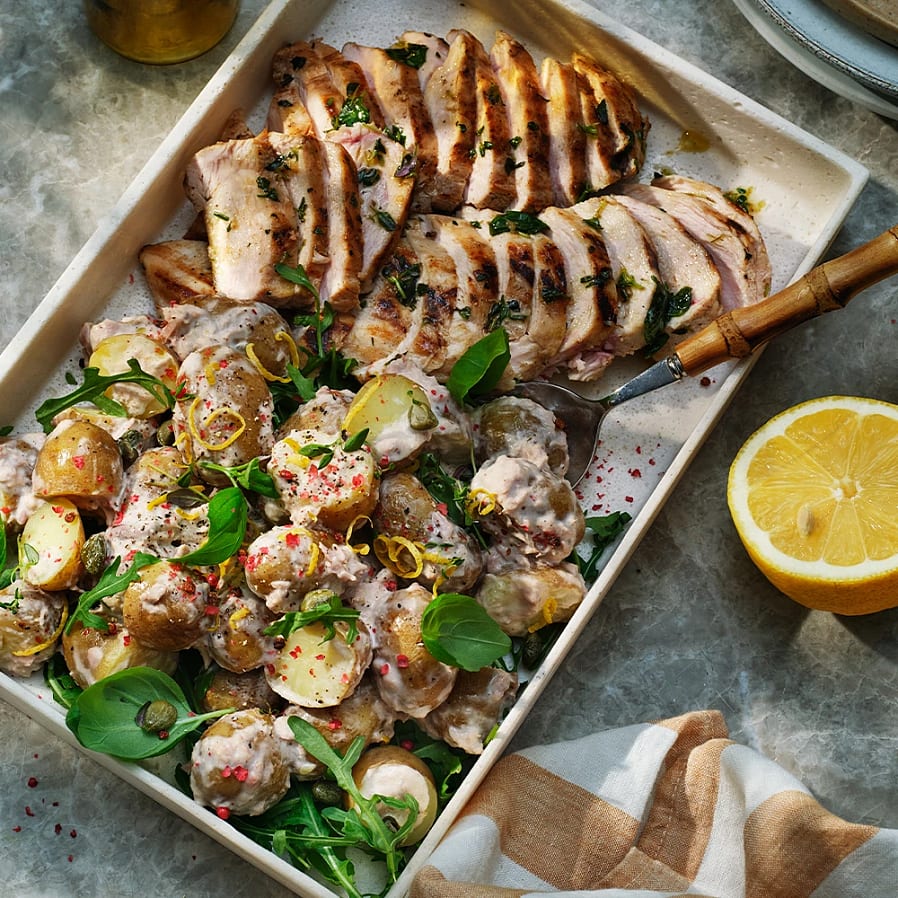Potatissallad ”tonnato” med örtgrillad kyckling