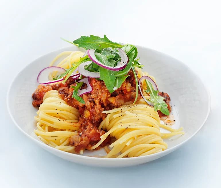 Spaghetti och köttfärssås med rotfrukter