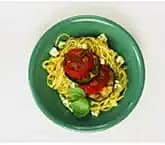 Spaghetti med ugnsbakad aubergine och tomat