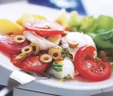 Purjofylld spätta med oliver och tomat