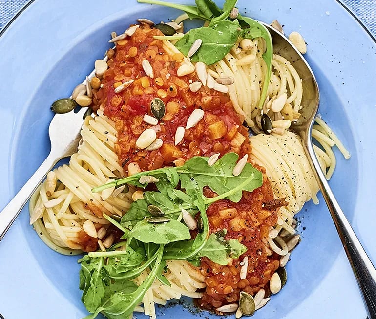 Linsbolognese med spaghetti