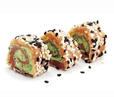 Laxsnurror med ruccola, wasabi och sesam