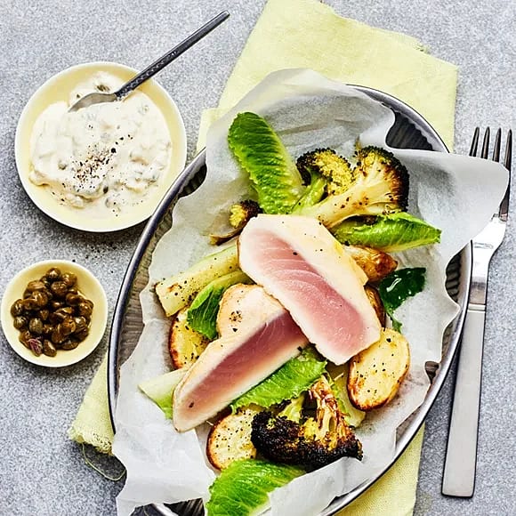 Tonfisk med kapriskräm och rostad broccoli