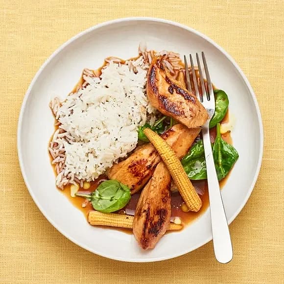 Kyckling teriyaki med ris och minimajs Recept ICA.se