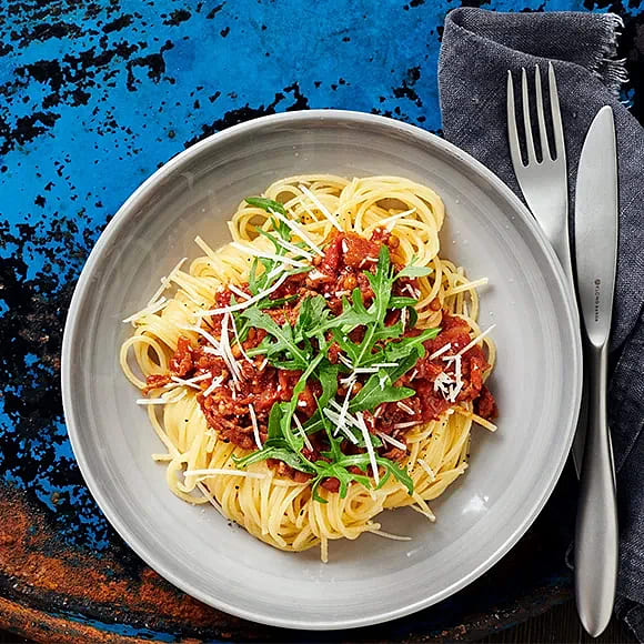 Spaghetti och köttfärssås femti/femti