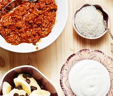Köttfärscurry med banan och kokos