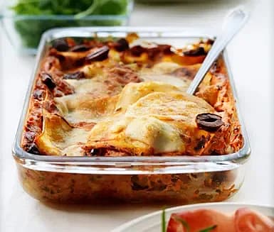 Lasagne med oliver och mozzarella
