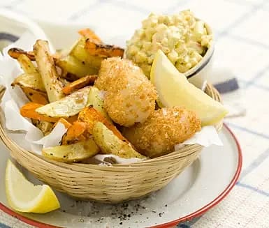Fish n’chips med curry- och äppelremoulad