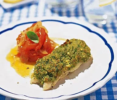 Överbakad torsk med tomatkompott