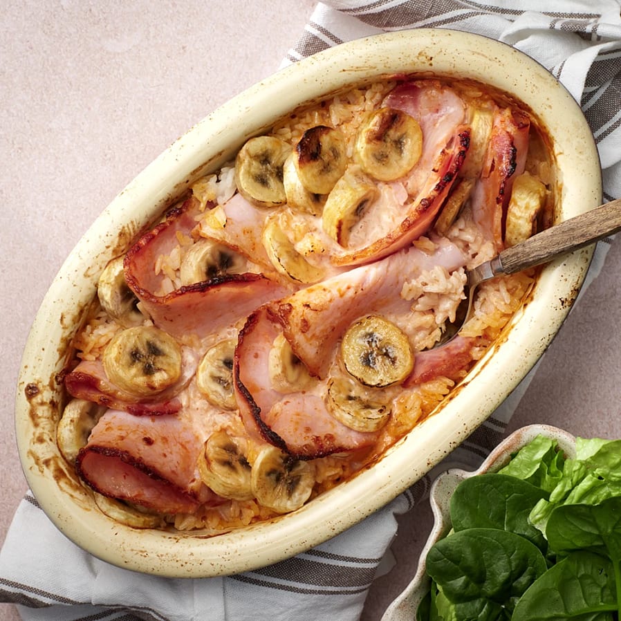 Kasslergratäng med ris och banan