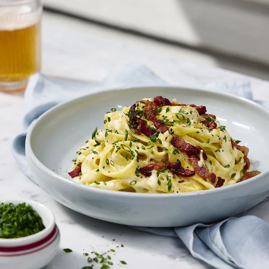 Jordärtskockscarbonara med Västerbottensost och sidfläsk