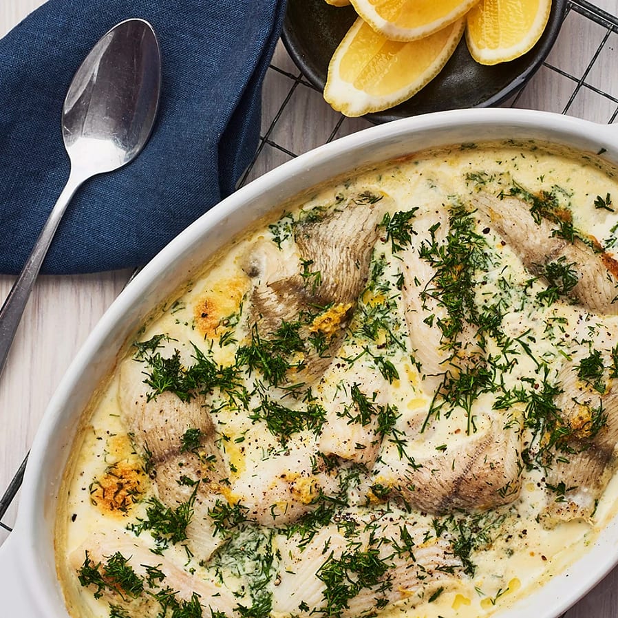 Rödspätta med grädde, dill och citron