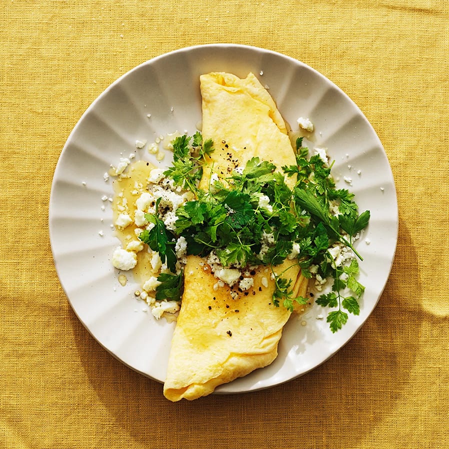 Fransk örtomelett med chèvre och vinägerhonung