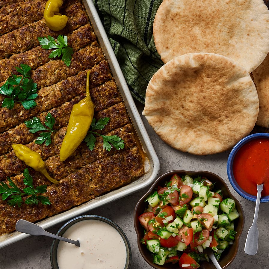 Kebab i långpanna med gömda grönsaker