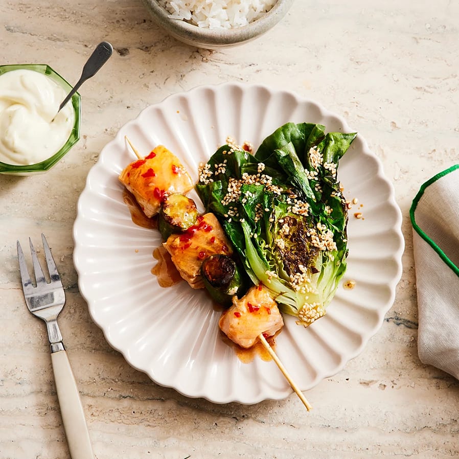 Sweet chiliglacerade laxspett med limeaioli