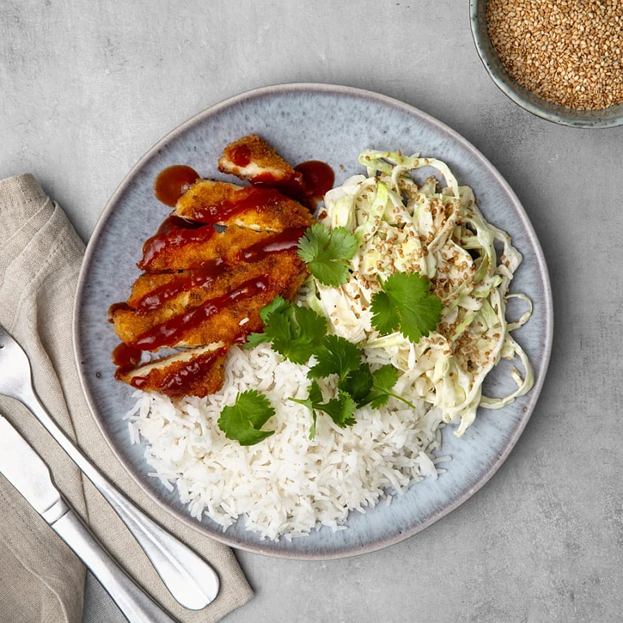 Halloumitonkatsu med krämig kålsallad