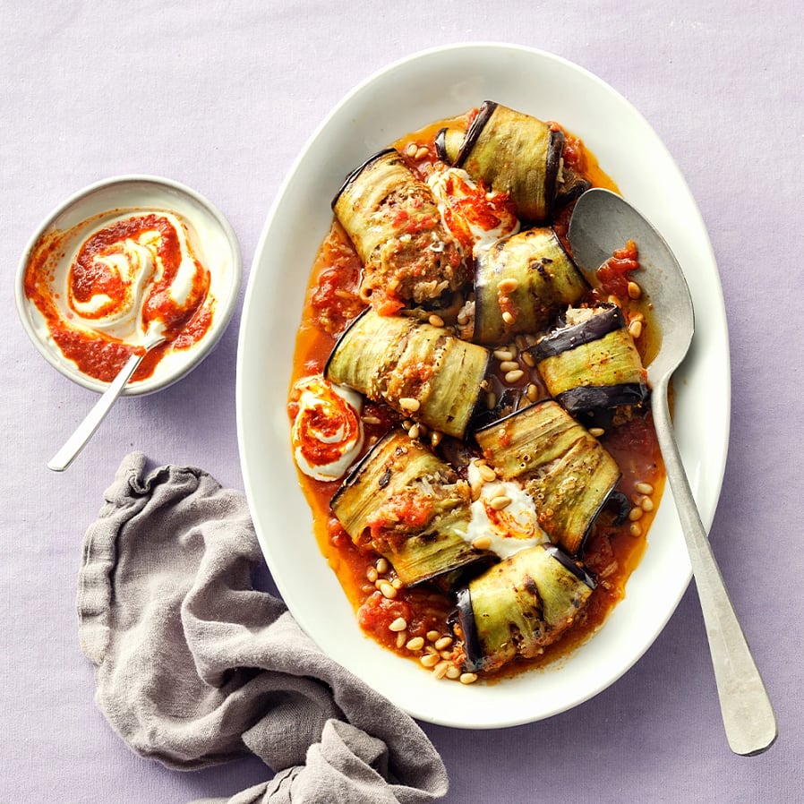 Fylld aubergine med lammfärs och tomat