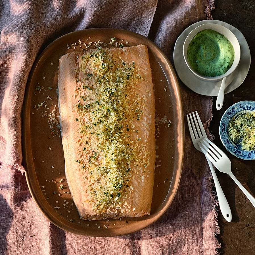 Inkokt lax med ramslökscrunch