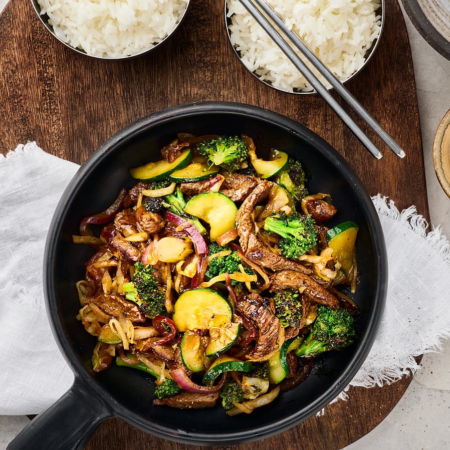 Enkel biffwok med broccoli och zucchini