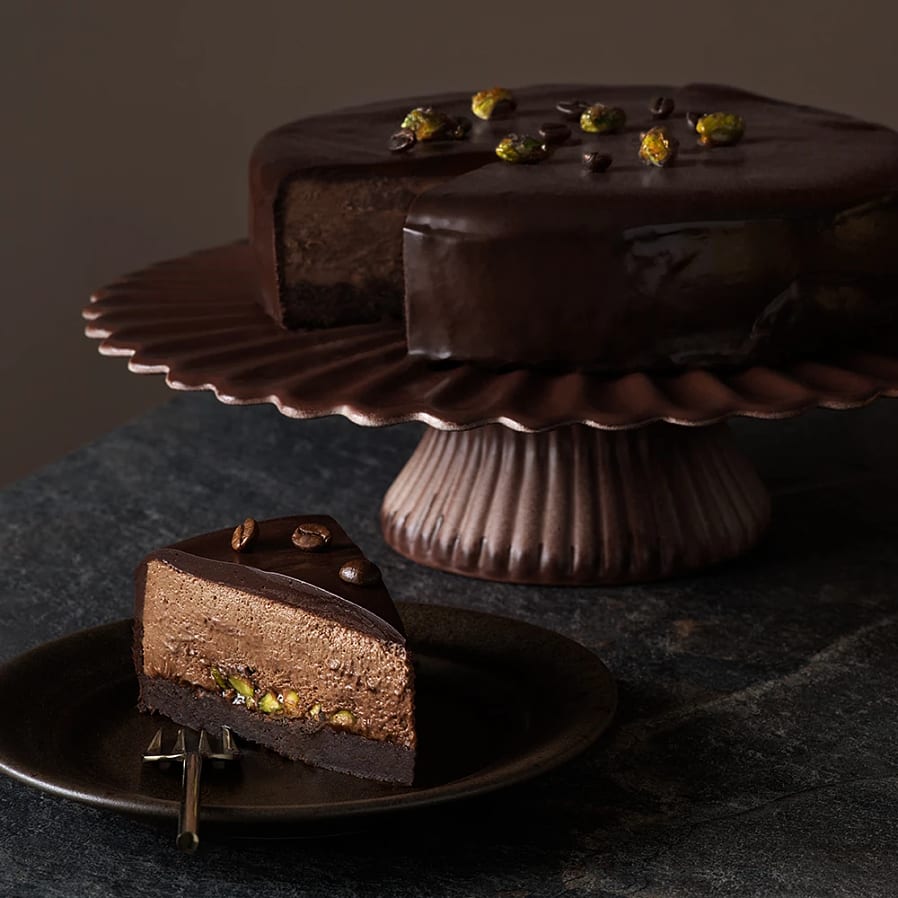 Choklad- och kaffemoussetårta på browniebotten