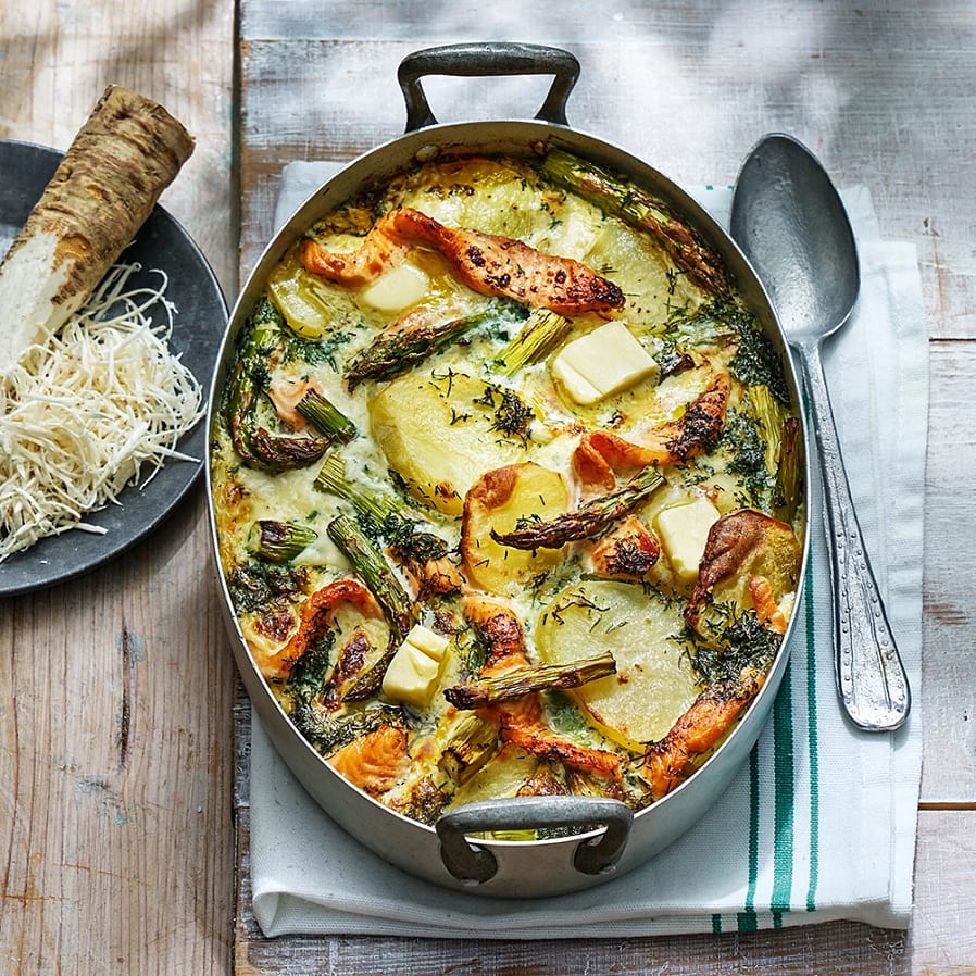 Laxpudding med sparris och dill
