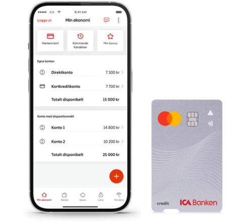 Smartphon med kreditkortet Bankkort Plus