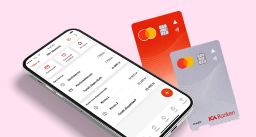 Smartphone med vårt bankkort och kreditkort