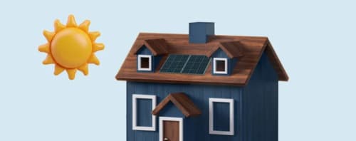 Hus med solceller och en sol - låna till solceller.