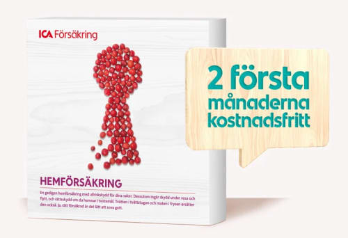 Försäkringsbox med hemförsäkring och en pratbubbla som säger 2 första månaderna kostnadsfritt
