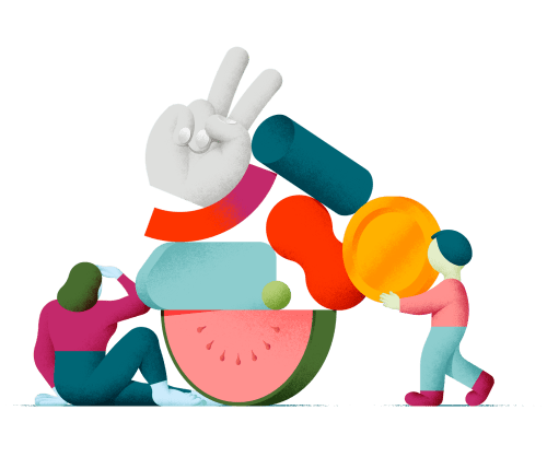 Illustration med olika figurer som har med spara att göra.