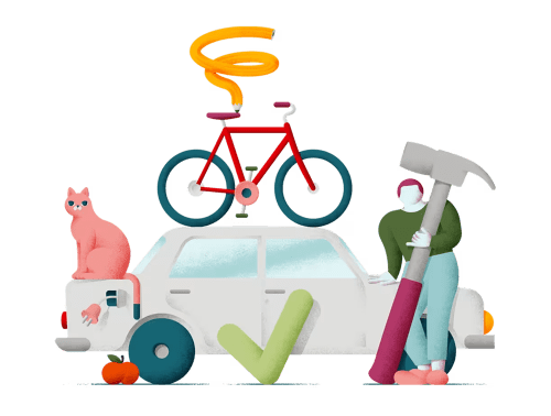 Illustration med figurer som visar exempel på vad man låna pengar till.