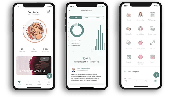 Tre mobiler som visar One Million Babies app.