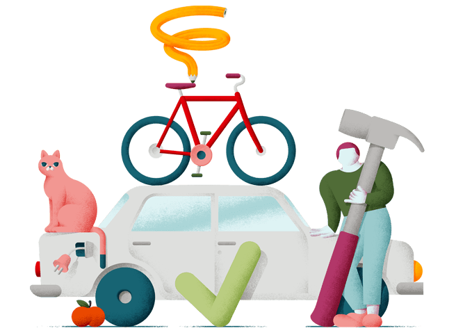 Illustration med olika objekt.