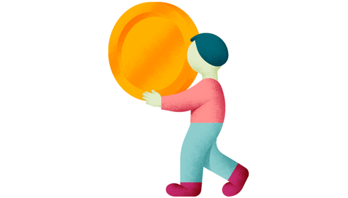 Person som bär på ett mynt.