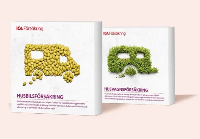 Två produktboxar för Husbilsförsäkring och Husvagnsförsäkring.