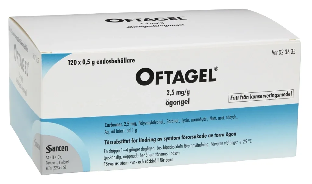 Oftagel ögongel i endosbehållare 2,5 mg/g 120 st - Ögondroppar för torra ögon