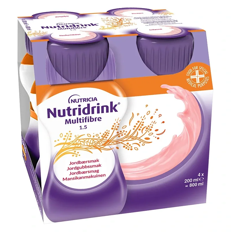 Nutridrink Multi Fibre Jordgubb 4x200ml - Näringsdrycker