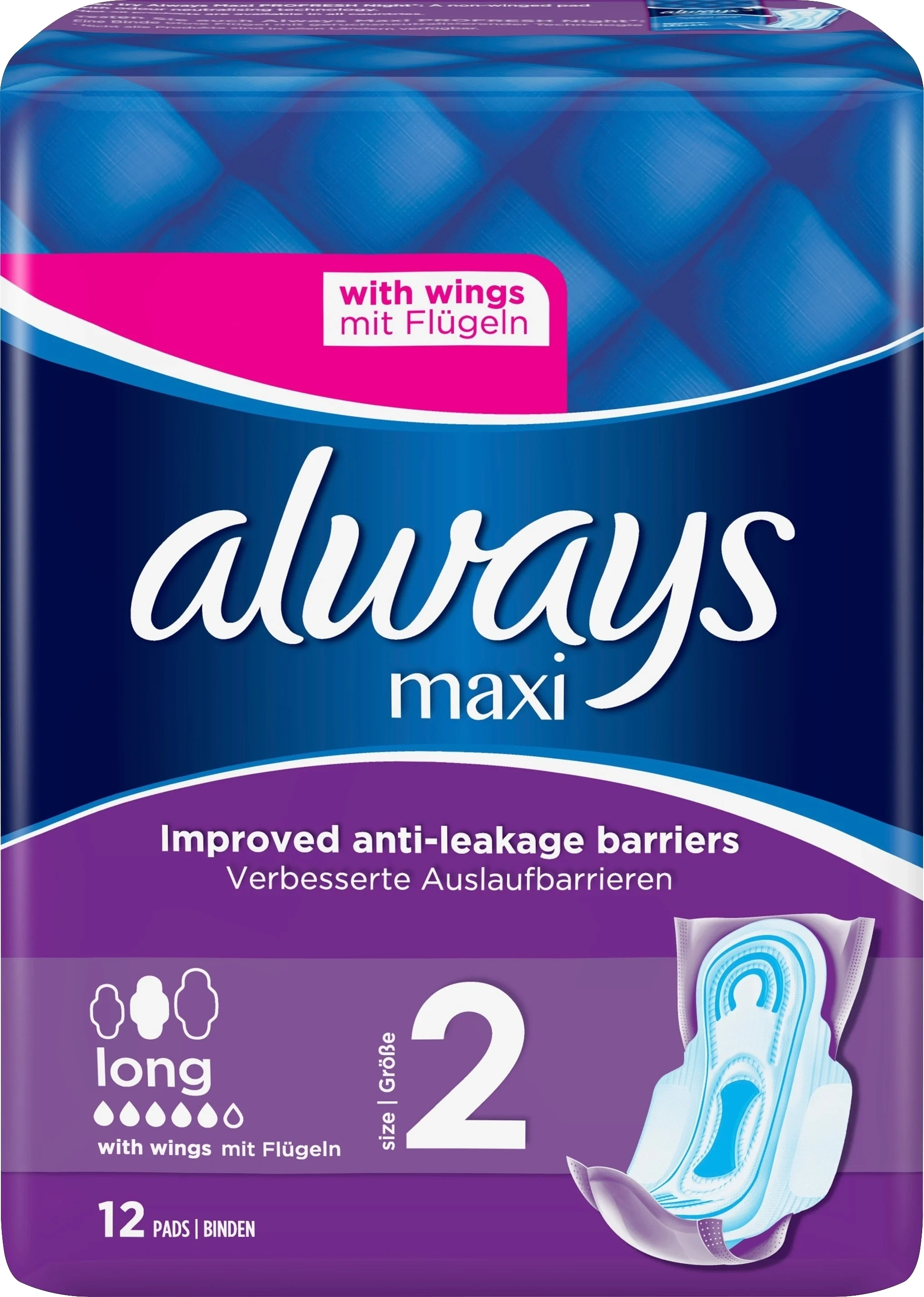 Always Maxi Long Bindor Stl 2 Med Vingar 12 st - Bindor