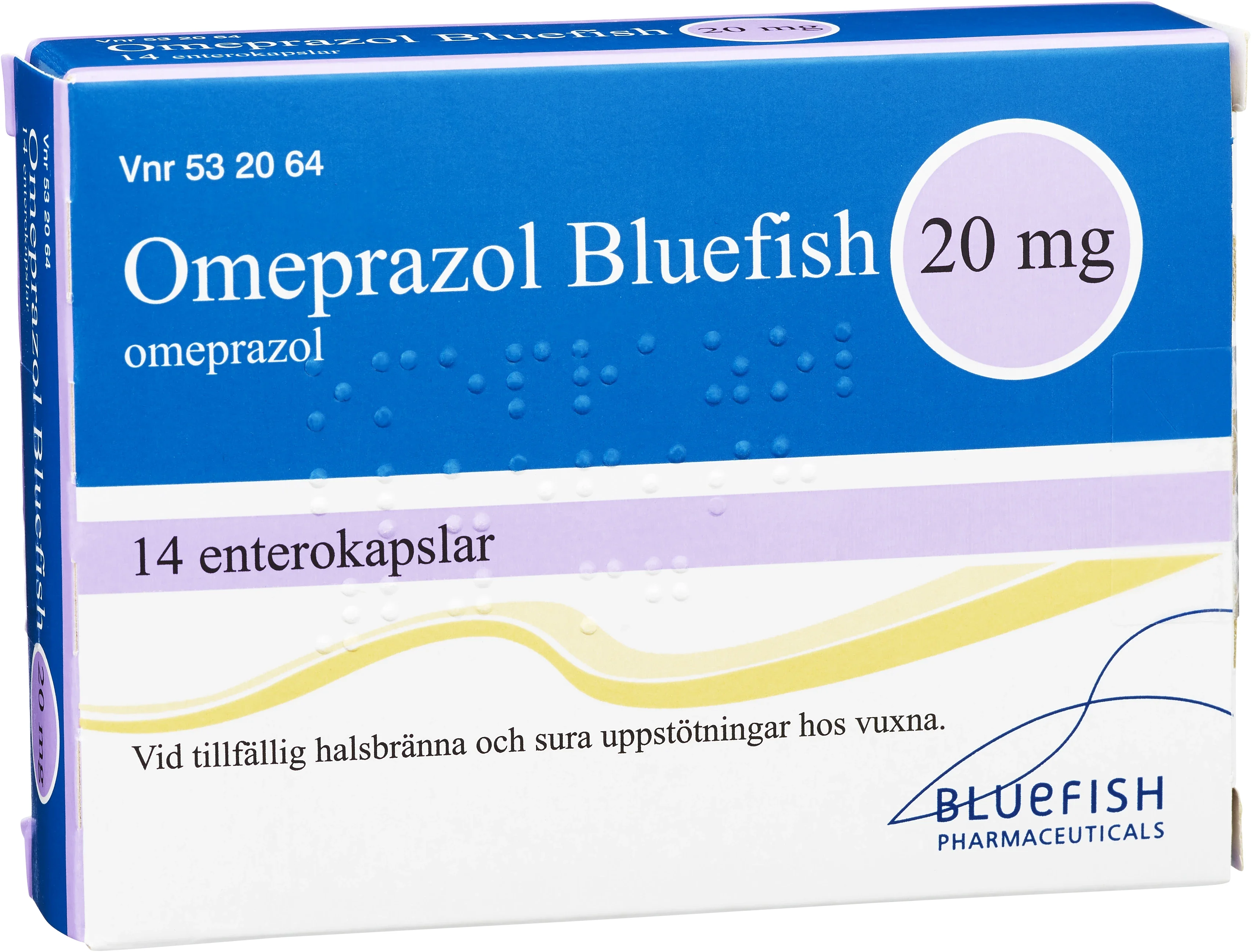 Omeprazol Bluefish 20 mg, 14 kapslar - Halsbränna & sura uppstötningar