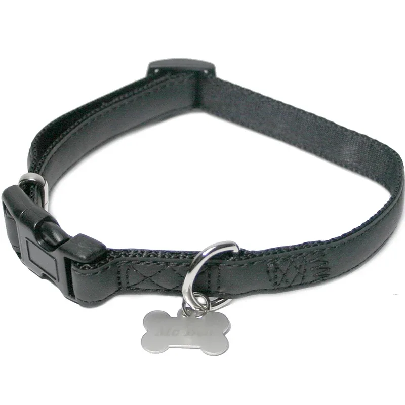 McBen Halsband Skinnimitation Ställbart Svart 20 mm/35-50 cm - Hundhalsband