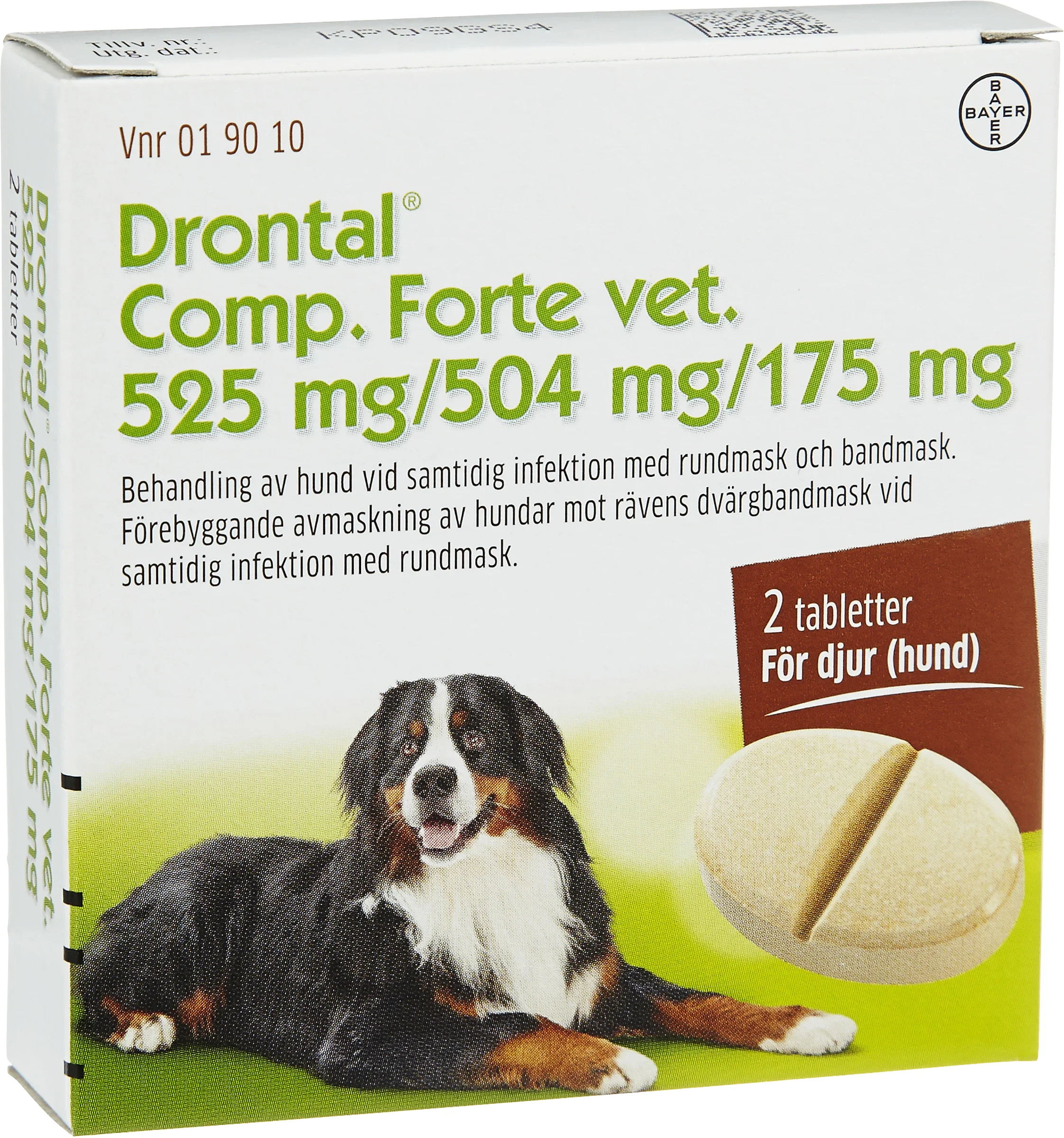 Drontal Comp. Forte vet. tablett 525 mg/504 mg/175 mg 2 st - Avmaskning för hund